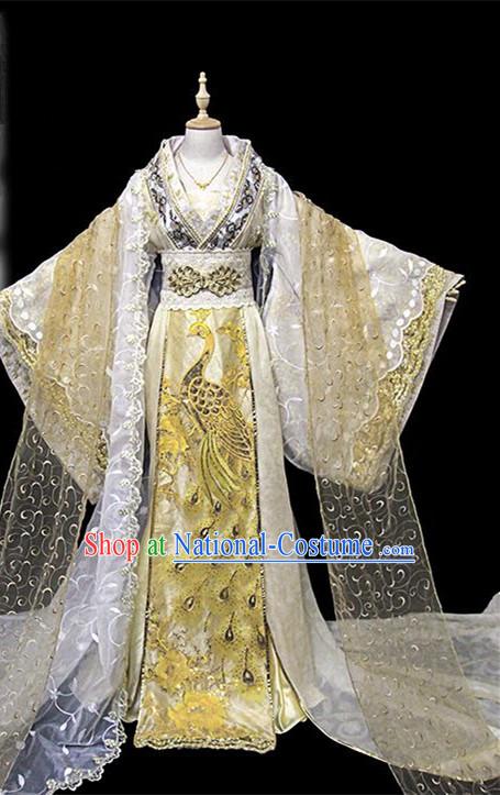 Traditional Ancient Chinese Female Imperial Concubine Embroidered Costume, Chinese Han Dynasty Imperial Fairy Golden Dress Hanfu Clothing for Women