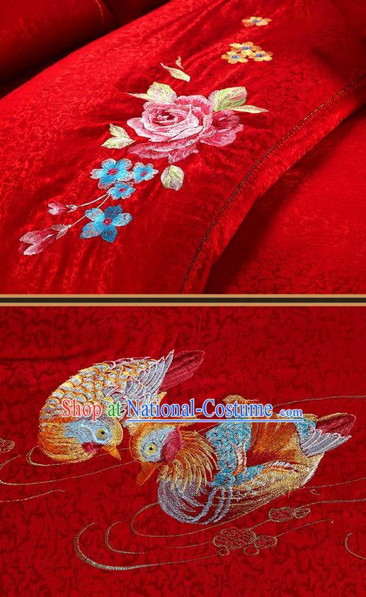 Traditional Chinese Style Wedding Bedding Article Embroidery Dragon and Phoenix Sheet and Duvet Cover Red Textile Bedding Suit