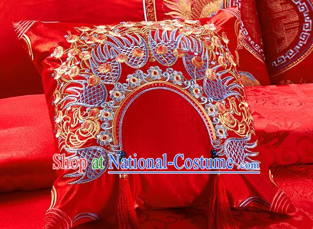 Traditional Chinese Style Wedding Bedding Article Embroidery Dragon and Phoenix Sheet and Duvet Cover Red Textile Bedding Suit