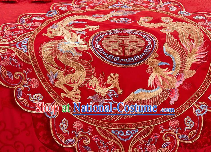 Traditional Chinese Style Wedding Bedding Article Embroidery Dragon and Phoenix Sheet and Duvet Cover Red Textile Bedding Suit