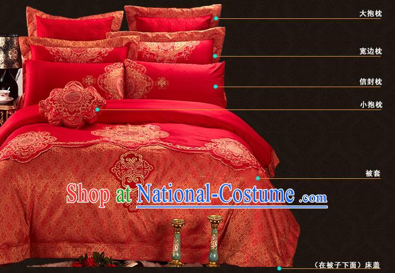 Traditional Chinese Style Wedding Bedding Article Embroidery Dragon and Phoenix Sheet and Duvet Cover Red Textile Bedding Suit