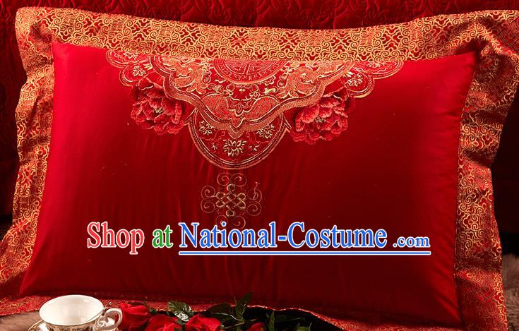 Traditional Chinese Style Wedding Bedding Article Embroidery Dragon and Phoenix Sheet and Duvet Cover Red Textile Bedding Suit