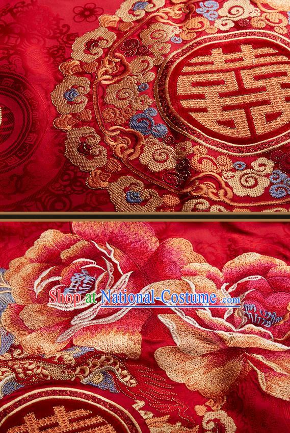 Traditional Chinese Style Wedding Bedding Article Embroidery Dragon and Phoenix Sheet and Duvet Cover Red Textile Bedding Suit