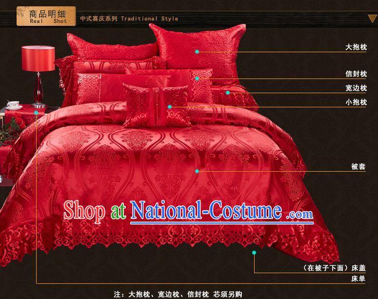 Traditional Chinese Style Wedding Bedding Article Embroidery Dragon and Phoenix Sheet and Duvet Cover Red Textile Bedding Suit