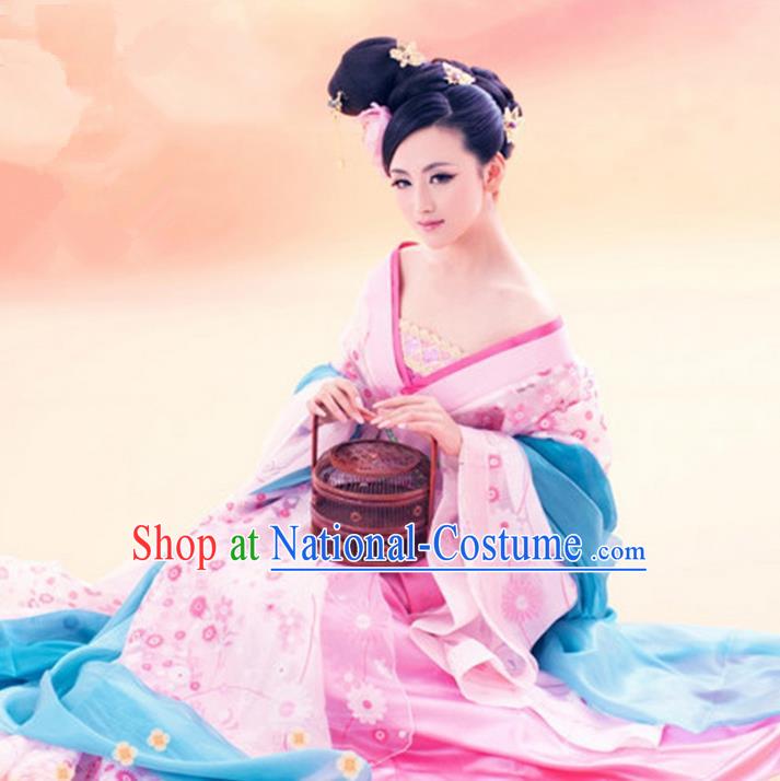 Traditional Asian Chinese Ancient Imperial Princess Costume, China Elegant Hanfu Clothing Tang Dynasty Palace Lady Fairy Dress Clothing for Women