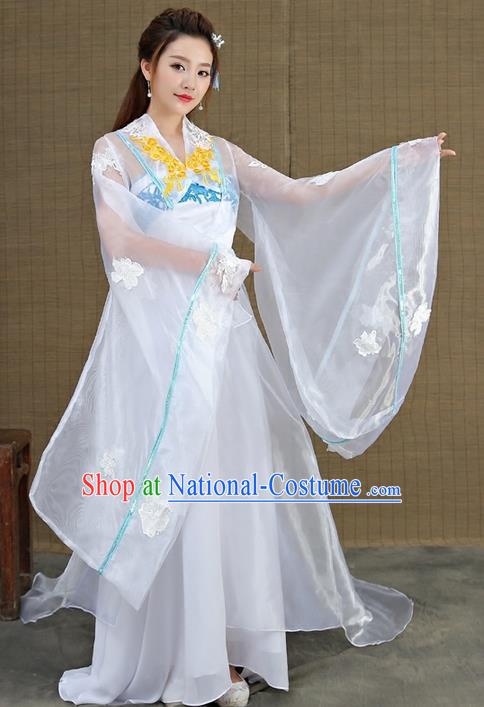 Traditional Asian Chinese Ancient Supernatural Princess Costume, China Elegant Hanfu Clothing Fairy Noble Lady Embroidered Tailing Dress Clothing