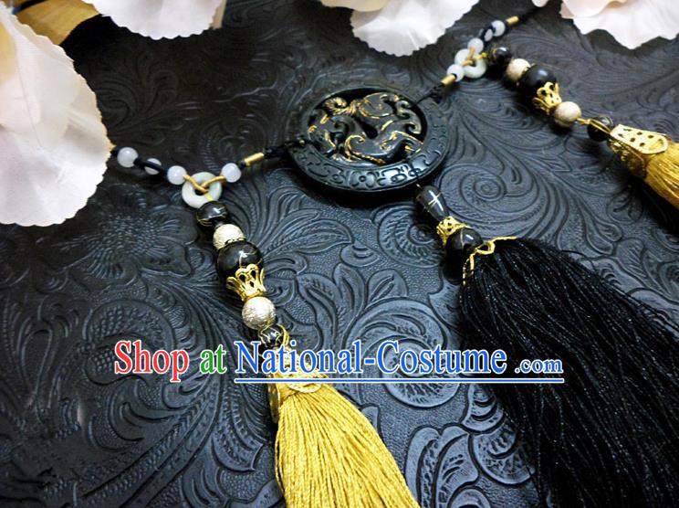 Top Grade Handmade Traditional China Handmade Jewelry Accessories Black Jade Pendant, Ancient Chinese Palace Tassel Waist Decorations for Men