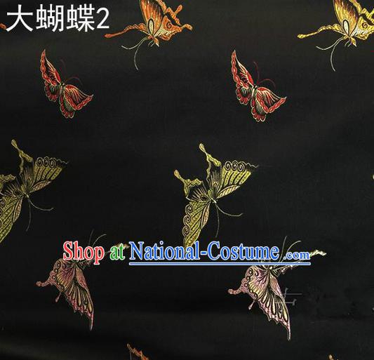 Asian Chinese Traditional Printing Colorful Butterfly Black Silk Fabric, Top Grade Brocade Satin Tang Suit Hanfu Dress Fabric Cheongsam Cloth Material