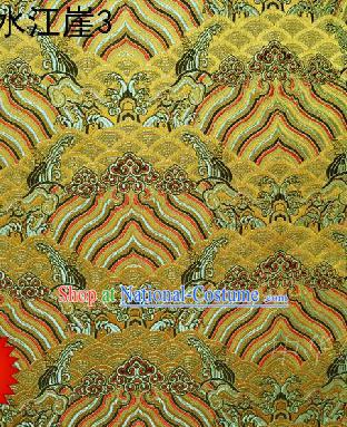 Asian Chinese Traditional Hill Sea Golden Silk Fabric, Top Grade Arhat Bed Brocade Satin Tang Suit Hanfu Dress Fabric Cheongsam Cloth Material