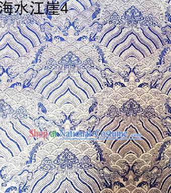 Asian Chinese Traditional Hill Sea White Silk Fabric, Top Grade Arhat Bed Brocade Satin Tang Suit Hanfu Dress Fabric Cheongsam Cloth Material