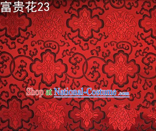 Asian Chinese Traditional Riches and Honour Flowers Red Embroidered Silk Fabric, Top Grade Arhat Bed Brocade Satin Tang Suit Hanfu Dress Fabric Cheongsam Cloth Material