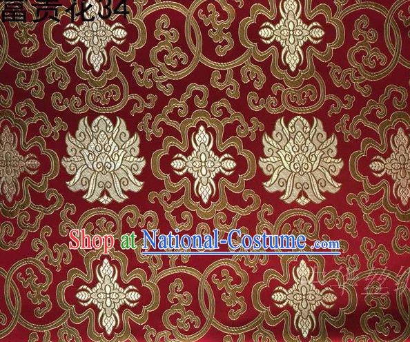 Asian Chinese Traditional Golden Riches and Honour Flowers Red Embroidered Silk Fabric, Top Grade Arhat Bed Brocade Satin Tang Suit Hanfu Dress Fabric Cheongsam Cloth Material