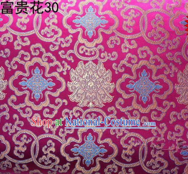 Asian Chinese Traditional Golden Riches and Honour Flowers Rosy Embroidered Silk Fabric, Top Grade Arhat Bed Brocade Satin Tang Suit Hanfu Dress Fabric Cheongsam Cloth Material