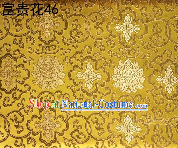 Asian Chinese Traditional Riches and Honour Flowers Embroidered Golden Silk Fabric, Top Grade Arhat Bed Brocade Satin Tang Suit Hanfu Dress Fabric Cheongsam Cloth Material