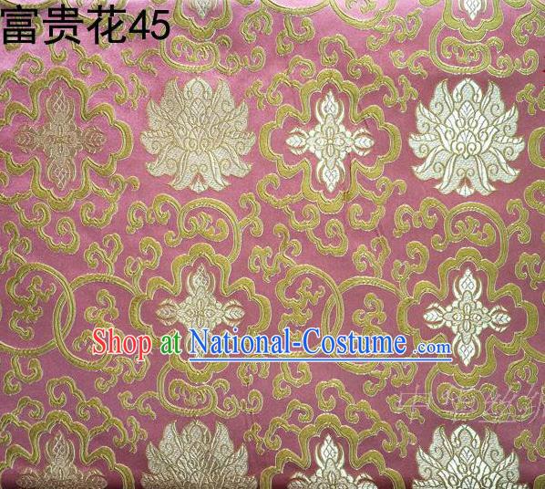 Asian Chinese Traditional Golden Riches and Honour Flowers Embroidered Pink Silk Fabric, Top Grade Arhat Bed Brocade Satin Tang Suit Hanfu Dress Fabric Cheongsam Cloth Material