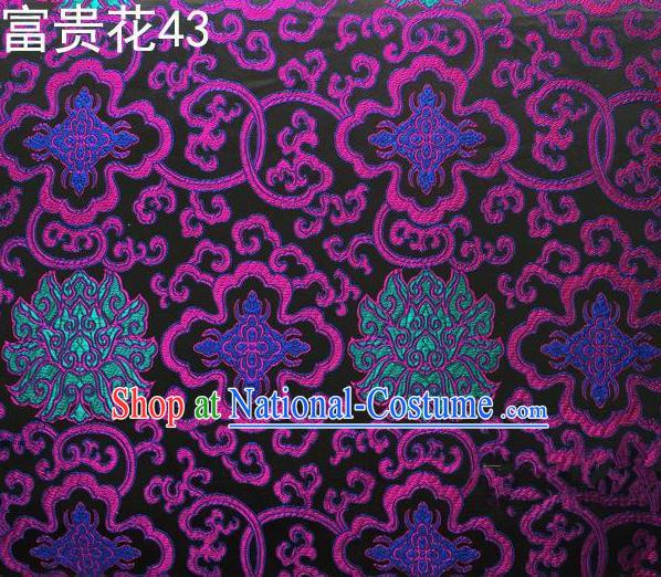 Asian Chinese Traditional Colorful Riches and Honour Flowers Embroidered Black Silk Fabric, Top Grade Arhat Bed Brocade Satin Tang Suit Hanfu Dress Fabric Cheongsam Cloth Material