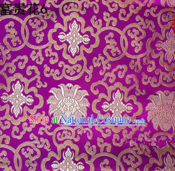 Asian Chinese Traditional Golden Riches and Honour Flowers Embroidered Rosy Silk Fabric, Top Grade Arhat Bed Brocade Satin Tang Suit Hanfu Dress Fabric Cheongsam Cloth Material