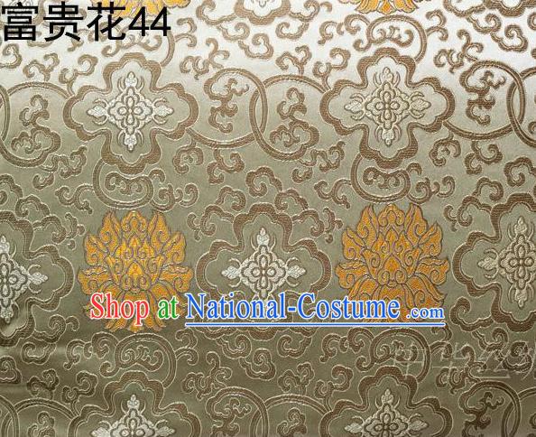 Asian Chinese Traditional Golden Riches and Honour Flowers Embroidered Silk Fabric, Top Grade Arhat Bed Brocade Satin Tang Suit Hanfu Dress Fabric Cheongsam Cloth Material