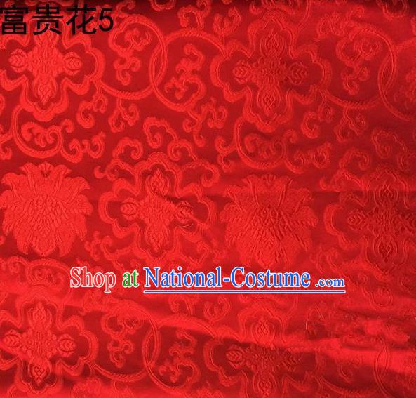 Asian Chinese Traditional Riches and Honour Flowers Embroidered Red Silk Fabric, Top Grade Arhat Bed Brocade Satin Tang Suit Hanfu Dress Fabric Cheongsam Cloth Material