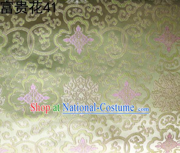 Asian Chinese Traditional Riches and Honour Flowers Embroidered Golden Silk Fabric, Top Grade Arhat Bed Brocade Satin Tang Suit Hanfu Dress Fabric Cheongsam Cloth Material