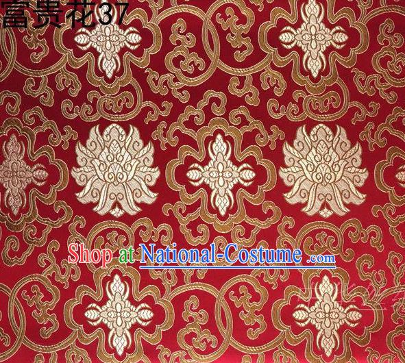 Asian Chinese Traditional Golden Riches and Honour Flowers Embroidered Red Silk Fabric, Top Grade Arhat Bed Brocade Satin Tang Suit Hanfu Dress Fabric Cheongsam Cloth Material