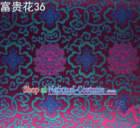 Asian Chinese Traditional Blue Riches and Honour Flowers Embroidered Rosy Silk Fabric, Top Grade Arhat Bed Brocade Satin Tang Suit Hanfu Dress Fabric Cheongsam Cloth Material