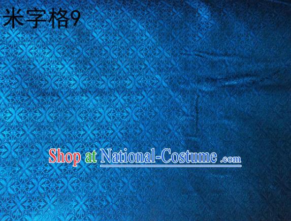 Asian Chinese Traditional Embroidery Intersected Figure Blue Satin Silk Fabric, Top Grade Brocade Tang Suit Hanfu Dress Fabric Cheongsam Mattress Cloth Material