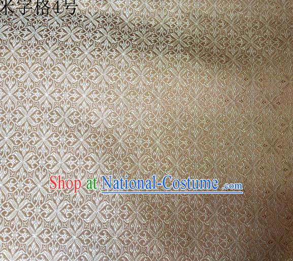 Asian Chinese Traditional Embroidery Intersected Figure Light Golden Satin Silk Fabric, Top Grade Brocade Tang Suit Hanfu Dress Fabric Cheongsam Mattress Cloth Material