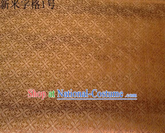 Asian Chinese Traditional Embroidery Intersected Figure Golden Satin Silk Fabric, Top Grade Brocade Tang Suit Hanfu Dress Fabric Cheongsam Mattress Cloth Material