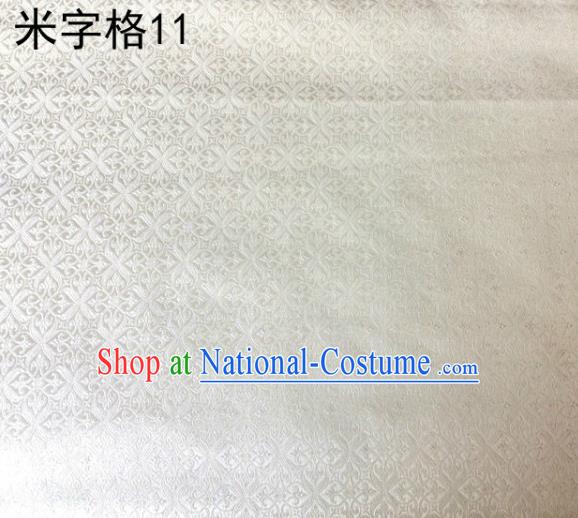 Asian Chinese Traditional Embroidery Intersected Figure White Satin Silk Fabric, Top Grade Brocade Tang Suit Hanfu Dress Fabric Cheongsam Mattress Cloth Material