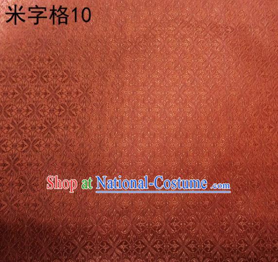 Asian Chinese Traditional Embroidery Intersected Figure Orange Satin Silk Fabric, Top Grade Brocade Tang Suit Hanfu Dress Fabric Cheongsam Mattress Cloth Material