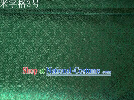 Asian Chinese Traditional Embroidery Intersected Figure Green Satin Silk Fabric, Top Grade Brocade Tang Suit Hanfu Dress Fabric Cheongsam Mattress Cloth Material