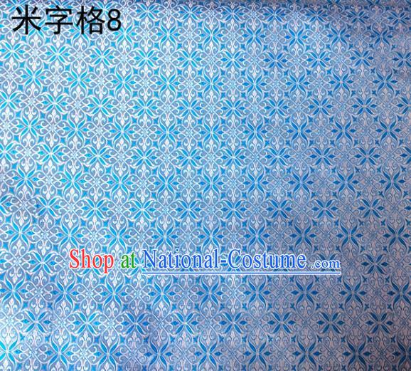 Asian Chinese Traditional Embroidery Intersected Figure Light Blue Satin Silk Fabric, Top Grade Brocade Tang Suit Hanfu Dress Fabric Cheongsam Mattress Cloth Material