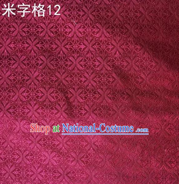 Asian Chinese Traditional Embroidery Intersected Figure Wine Red Satin Silk Fabric, Top Grade Brocade Tang Suit Hanfu Dress Fabric Cheongsam Mattress Cloth Material