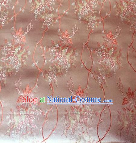 Asian Chinese Traditional Embroidery Maple Leaf Pink Satin Silk Fabric, Top Grade Brocade Tang Suit Hanfu Princess Dress Fabric Cheongsam Mattress Cloth Material