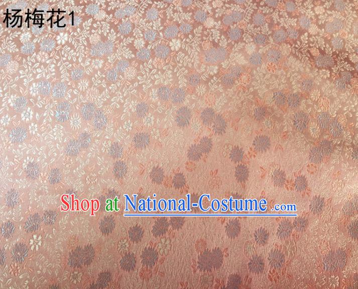 Asian Chinese Traditional Embroidery Waxberry Flowers Pink Satin Silk Fabric, Top Grade Brocade Tang Suit Hanfu Princess Dress Fabric Cheongsam Mattress Cloth Material