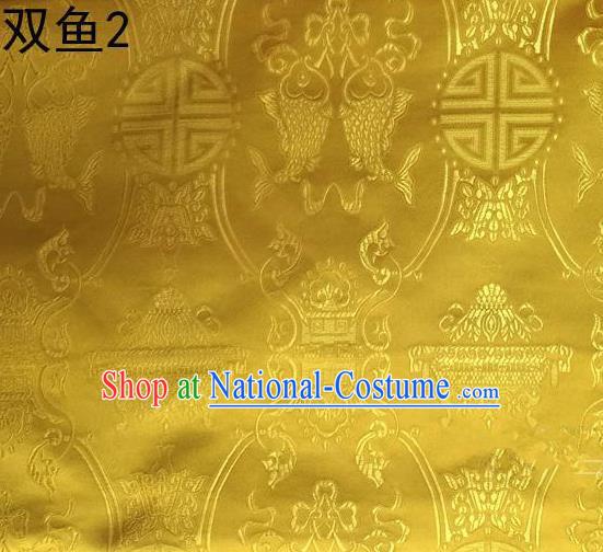 Asian Chinese Traditional Embroidery Longevity Golden Satin Silk Fabric, Top Grade Brocade Tang Suit Hanfu Princess Dress Fabric Cheongsam Mattress Cloth Material