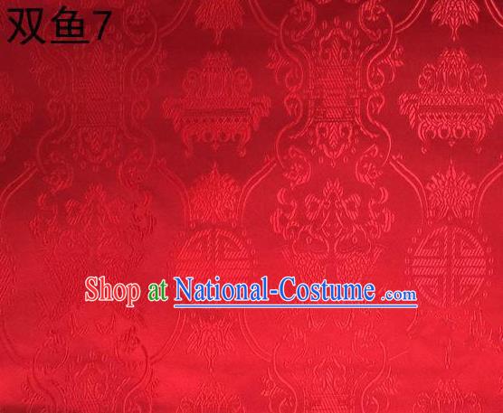 Asian Chinese Traditional Embroidery Longevity Red Satin Silk Fabric, Top Grade Brocade Tang Suit Hanfu Princess Dress Fabric Cheongsam Mattress Cloth Material