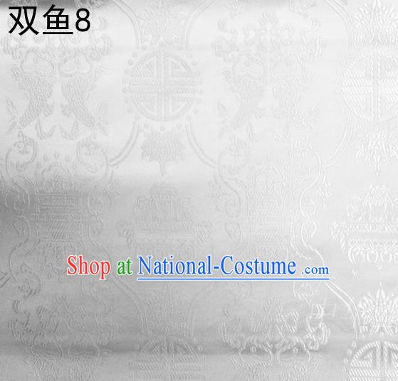 Asian Chinese Traditional Embroidery Longevity White Satin Silk Fabric, Top Grade Brocade Tang Suit Hanfu Princess Dress Fabric Cheongsam Mattress Cloth Material