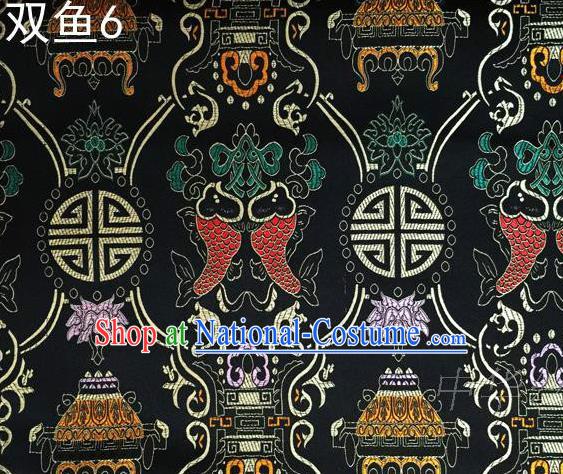 Asian Chinese Traditional Embroidery Longevity Black Satin Silk Fabric, Top Grade Brocade Tang Suit Hanfu Princess Dress Fabric Cheongsam Mattress Cloth Material