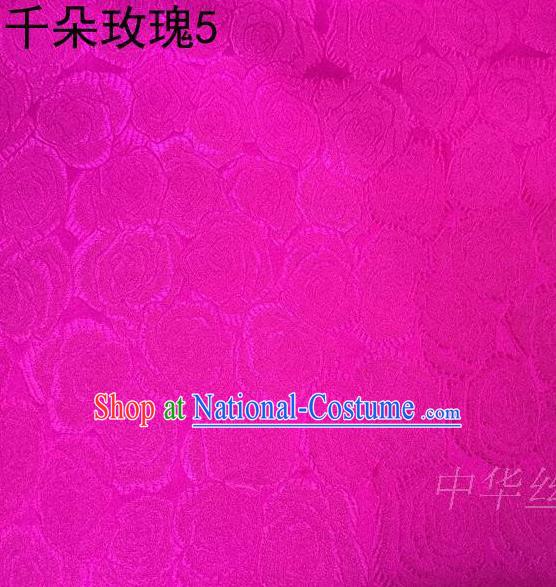 Asian Chinese Traditional Jacquard Weave Rose Flowers Rosy Satin Mulberry Silk Fabric, Top Grade Brocade Tang Suit Hanfu Princess Dress Fabric Cheongsam Cloth Material