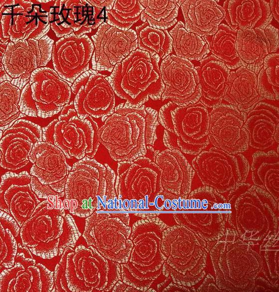 Asian Chinese Traditional Jacquard Weave Rose Flowers Red Satin Mulberry Silk Fabric, Top Grade Brocade Tang Suit Hanfu Princess Dress Fabric Cheongsam Cloth Material