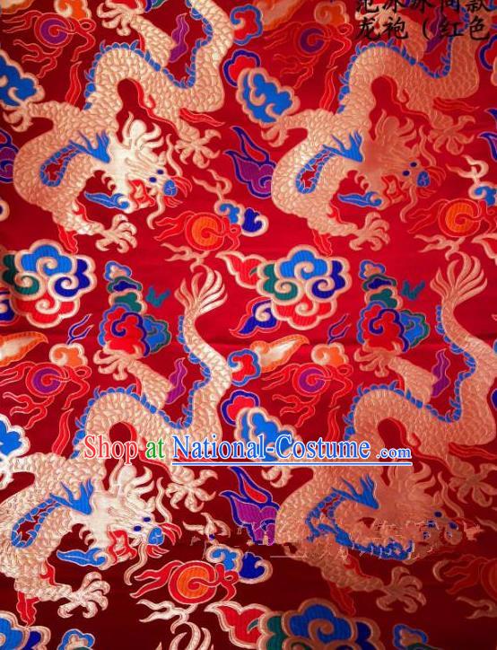 Asian Chinese Traditional Embroidered Dragon Red Satin Silk Fabric, Top Grade Brocade Tang Suit Hanfu Dragon Robes Dress Fabric Cheongsam Cloth Material