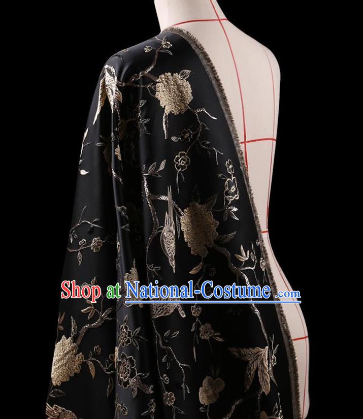 Asian Chinese Traditional Jacquard Weave Black Satin Silk Fabric, Top Grade Brocade Tang Suit Hanfu Coat Dress Fabric Cheongsam Cloth Material