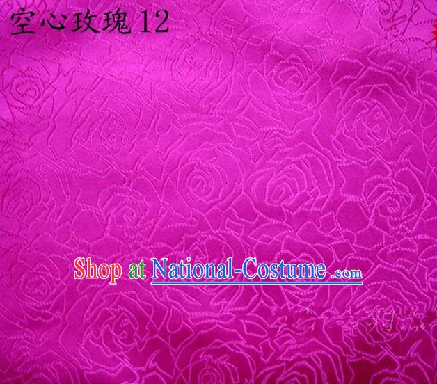 Asian Chinese Traditional Jacquard Weave Rose Flowers Rosy Satin Silk Fabric, Top Grade Brocade Tang Suit Hanfu Coat Dress Fabric Cheongsam Cloth Material