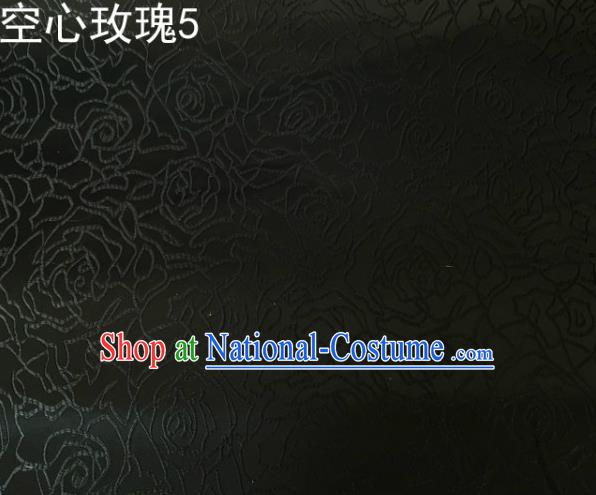 Asian Chinese Traditional Jacquard Weave Rose Flowers Black Satin Silk Fabric, Top Grade Brocade Tang Suit Hanfu Coat Dress Fabric Cheongsam Cloth Material