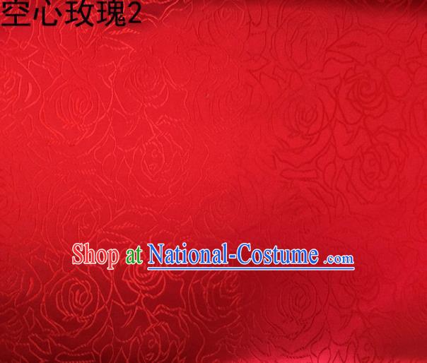 Asian Chinese Traditional Jacquard Weave Rose Flowers Red Satin Silk Fabric, Top Grade Brocade Tang Suit Hanfu Coat Dress Fabric Cheongsam Cloth Material