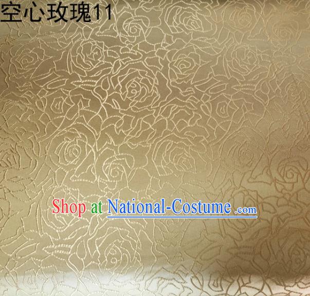 Asian Chinese Traditional Jacquard Weave Embroidered Rose Flowers Golden Satin Silk Fabric, Top Grade Brocade Tang Suit Hanfu Coat Dress Fabric Cheongsam Cloth Material