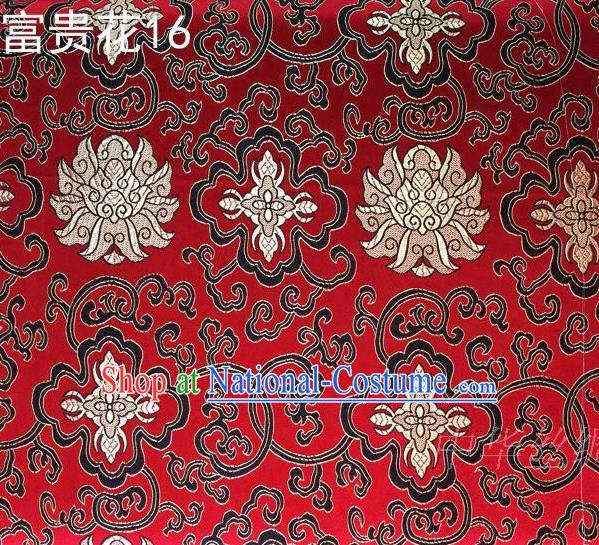 Asian Chinese Traditional Golden Riches and Honour Flowers Embroidered Red Silk Fabric, Top Grade Arhat Bed Brocade Satin Tang Suit Hanfu Dress Fabric Cheongsam Cloth Material