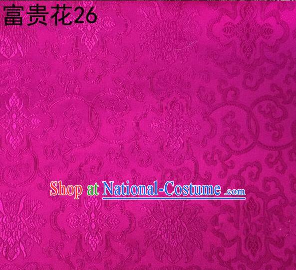 Asian Chinese Traditional Riches and Honour Flowers Embroidered Rosy Silk Fabric, Top Grade Arhat Bed Brocade Satin Tang Suit Hanfu Dress Fabric Cheongsam Cloth Material